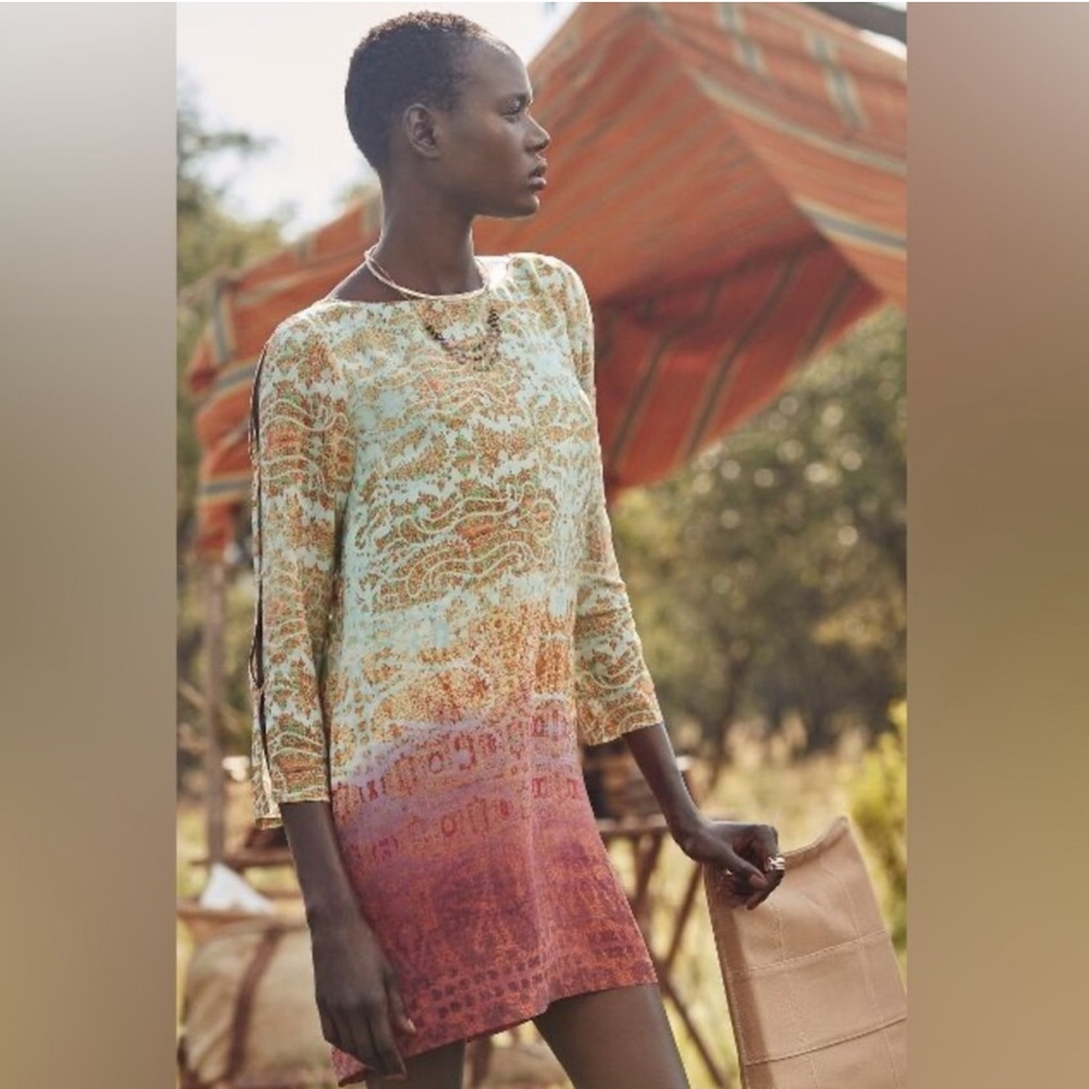 ANTHRO MAEVE Cleome Silk Tunic Shift Ombre Pailsey Dress S